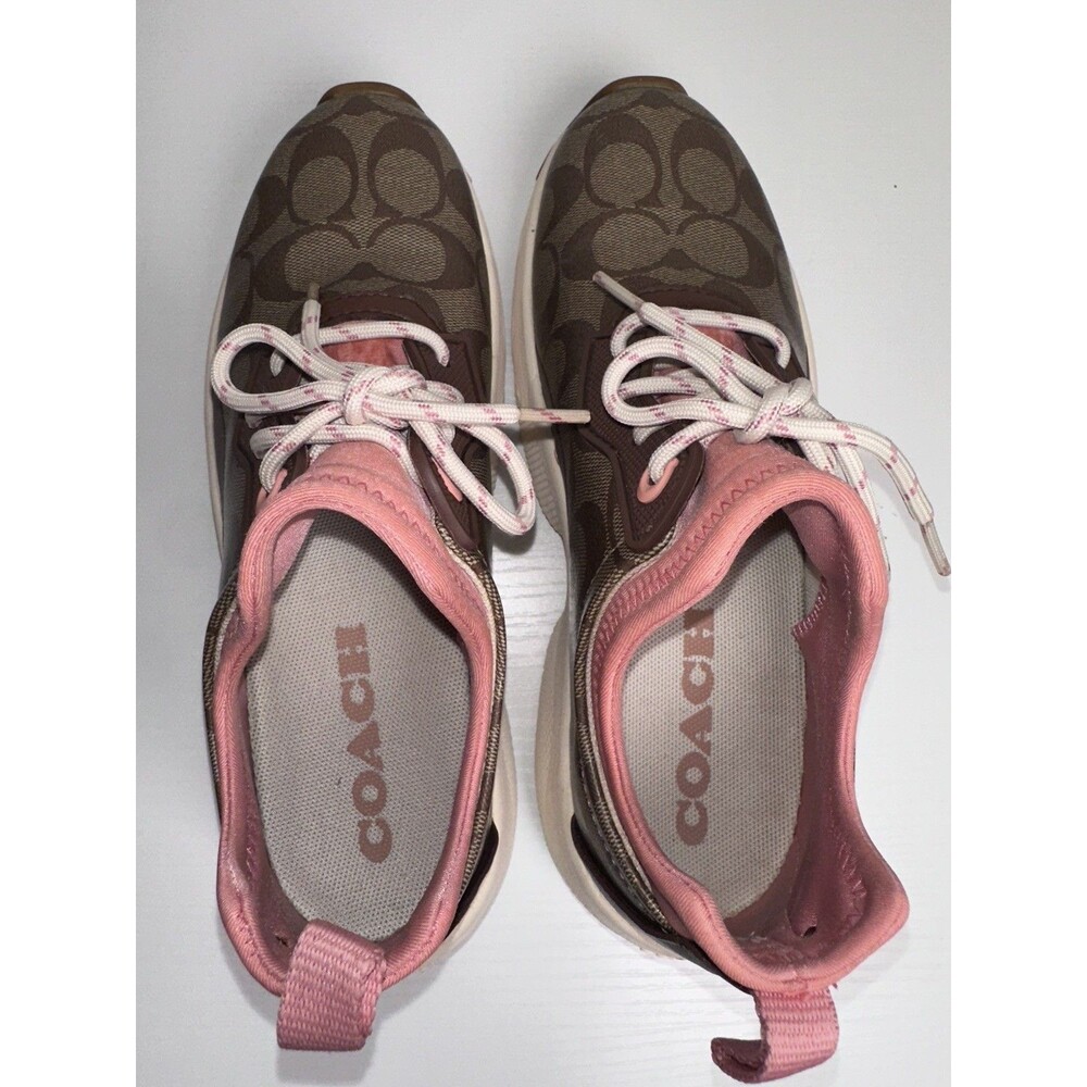 Coach Women’s Brown/Pink Signature Logo Low Top Lace-Up Sneaker C5774 Size 8.5B - Picture 7 of 9